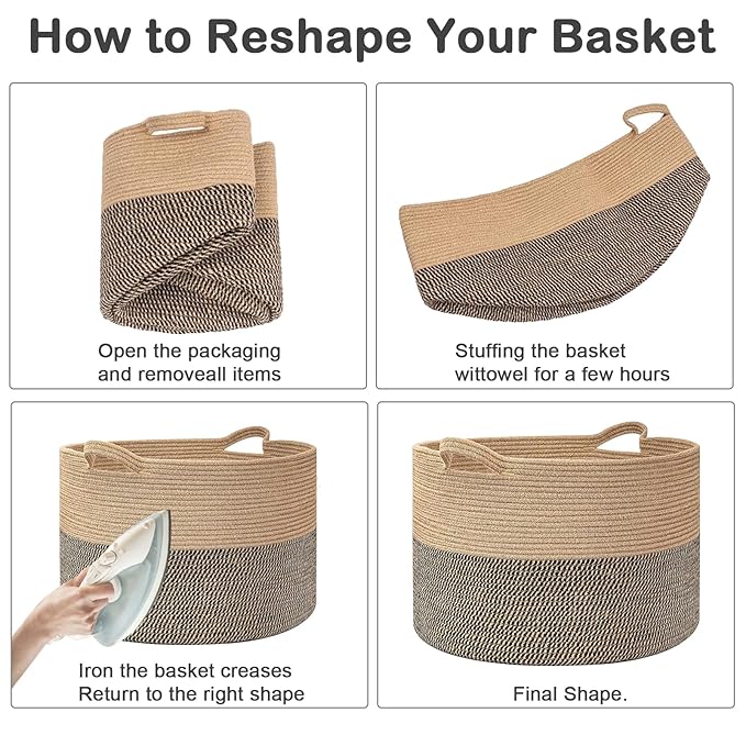 90L Extra Large Blanket Basket,Woven Rope Laundry Basket-Mix Brown | Collapsible Nursery Storage Bin with Sturdy Handles, Organizes Clothes, Toys and Pillows for Living Room, Bedroom, Bathroom