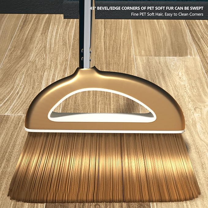 Long Handled Broom and Dustpan Set, 88cm Indoor Broom | Indoor Outdoor Sweeping Tool with Dustpan Combo Set, Long Handle with Upright Stand, Versatile for Home Kitchen Dorms Bath