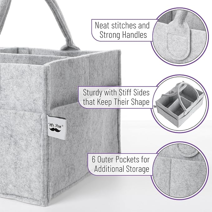Mr. Pen- Baby Diaper Caddy Organizer, 2 Pack, Gray | Nursery Storage Bin and Car Organizer for Diapers and Baby Wipes