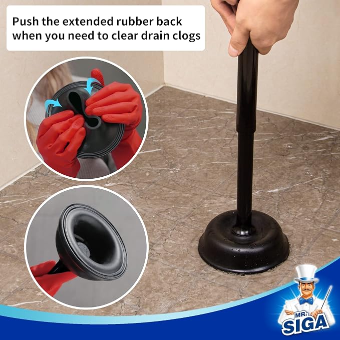 MR.SIGA Toilet Plunger with Holder, Plungers for Bathroom Heavy Duty, Black | Automatic lid design, sturdy long handle, heavy duty toilet plunger and holder set, toilet clog remover