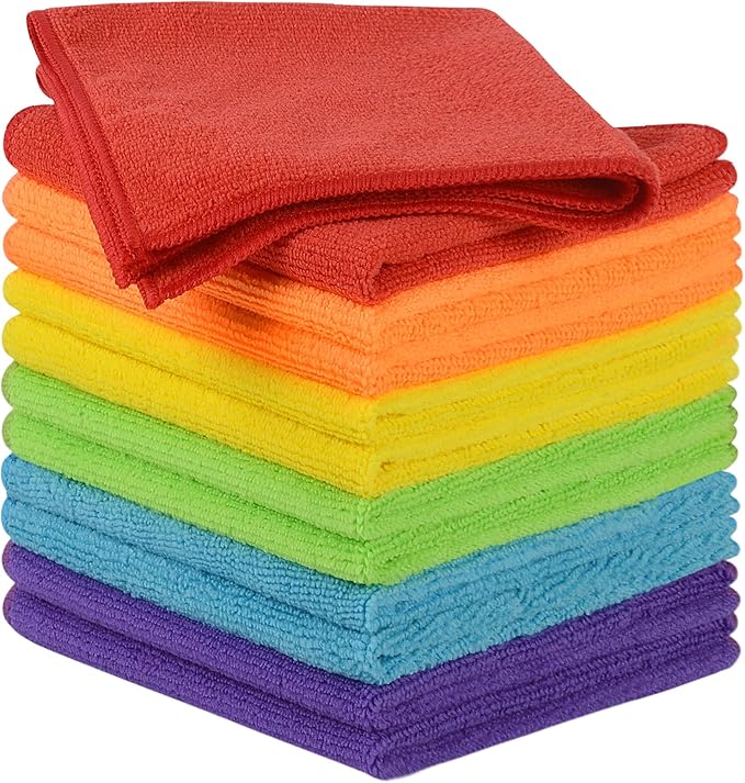 Microfiber Rag Cleaning Cloth Kitchen Dish Cloths 12x12inch 12 Pack | Absorbent, Quick Dry, Streak Free, Dish Rags, Glass Cloths