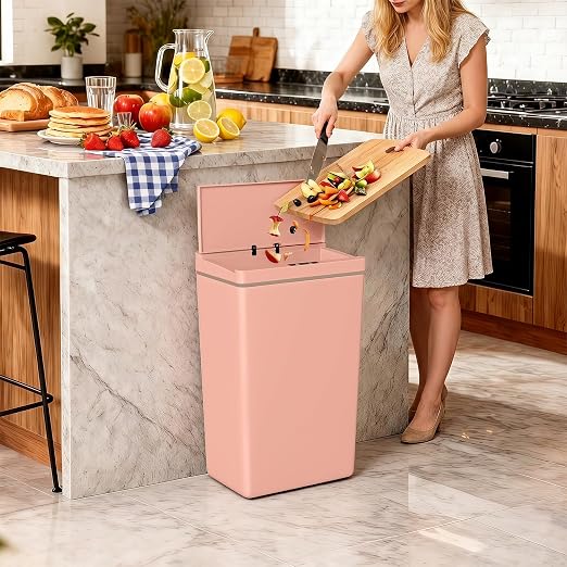 Dopinmin 13 Gallon Trash Can Automatic Trash Can Pink,3 Pack | Touchless Kitchen Garbage Bin with Lid, Smart Motion Sensor Garbage Cans 13 Gallon, 50L Wastebasket for Bathroom Bedroom