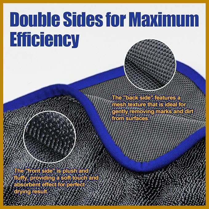 Airlab Microfiber Towels Cars Wash Drying Cleaning Cloth, Grey-Blue | Thick Plush Auto Detailing Super Absorbent for Interior & Exterior Lint Free, Streak Free, 35 x 24 Inch, Pack of 1