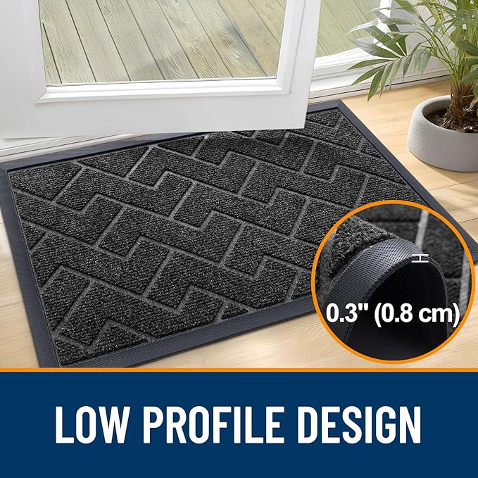 OLANLY Front Door Mat Outside 59x34, All-Season Absorbent Rubber Doormat | Black, Heavy-Duty, Stain and Fade Resistant, Waterproof Non-Slip Backing, Low-Profile Indoor Outdoor Floor Mat for Entryway