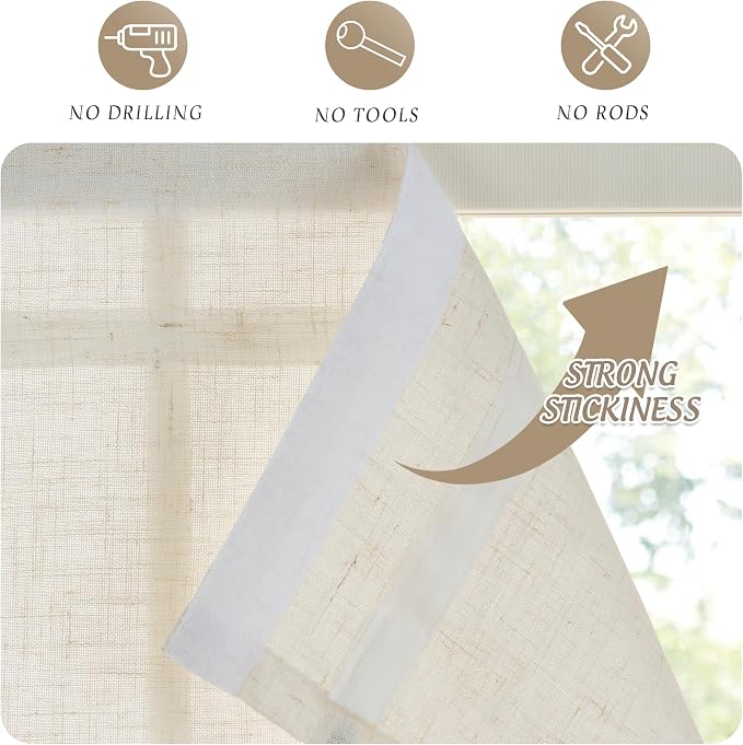 StangH Magnetic Natural Linen Roman Shades for Doors, W26 x L72, 1 Panel | Cordless Window Shades, Light Filtering with Privacy, Farmhouse Rustic Decor, for Home Office