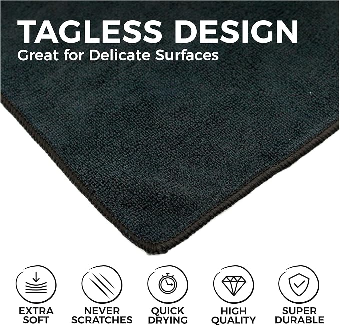 The Rag Company - All-Purpose Microfiber Terry Cleaning Towels - Commercial Grade, Highly Absorbent, Lint-Free, Streak-Free, Kitchens, Bathrooms, Offices, 300gsm, 12in x 12in, Midnight (12-Pack)