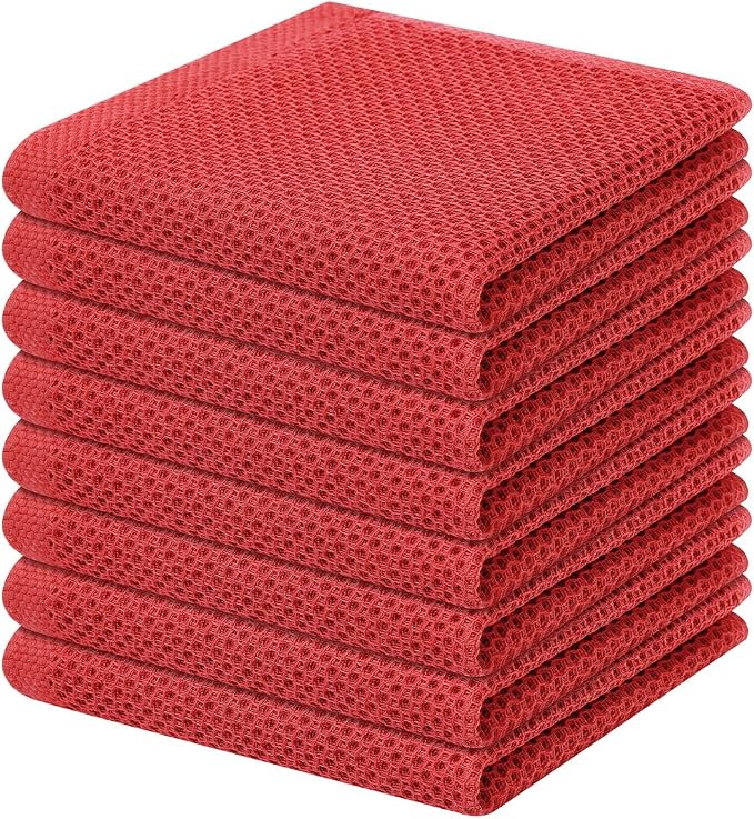 Homaxy 100% Cotton Waffle Weave Kitchen Dish Cloths 8-Pack, Brick Red | 12 x 12 Inches, Ultra Soft Absorbent Dish Towels, Quick Drying Dish Rags with Hanging Loop