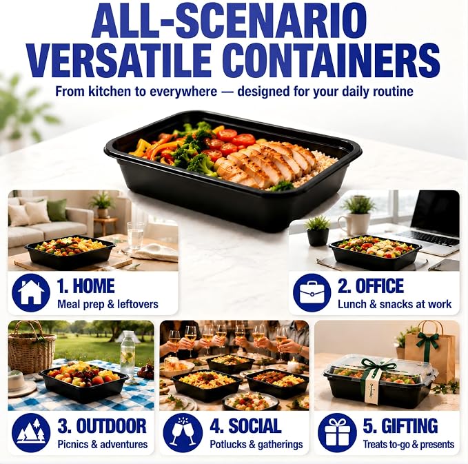 38 oz Meal Prep Containers 15 Pack, BPA Free Disposable Food Leftover Storage Containers with Lids Reusable Stackable, Microwave/Dishwasher/Freezer Safe To Go Food Containers