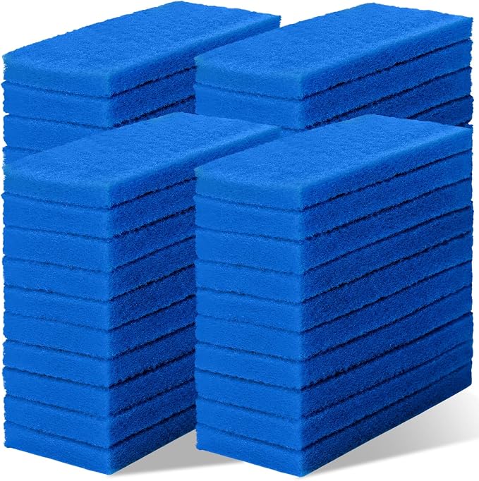 Eccliy 40 Pcs Non Scratch Scrubbing Pad Reusable Kitchen Dish Scrubber Scouring Sponge Pads Multi Purpose for Kitchen Household Cleaning Supplies, 10 x 4 Inch (Blue)
