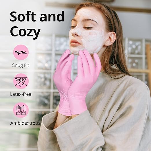 SwiftGrip Nitrile Disposable Gloves - Medical Exam Gloves, Latex-Free, Pink, Powder-Free, 50-ct Box (Large)