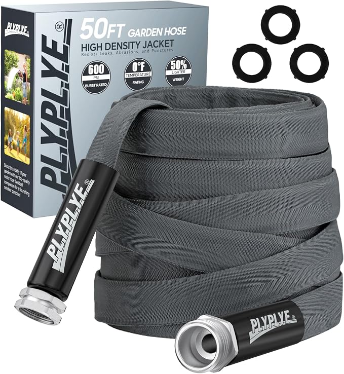 Garden Hose 50ft, Ultra-Light & Flexible Water Hose, Gray | Made of TPU(Not PVC) Hose, Non-Shrinking, Easy to Store, Drinking Water Safe Material, All-weather Use