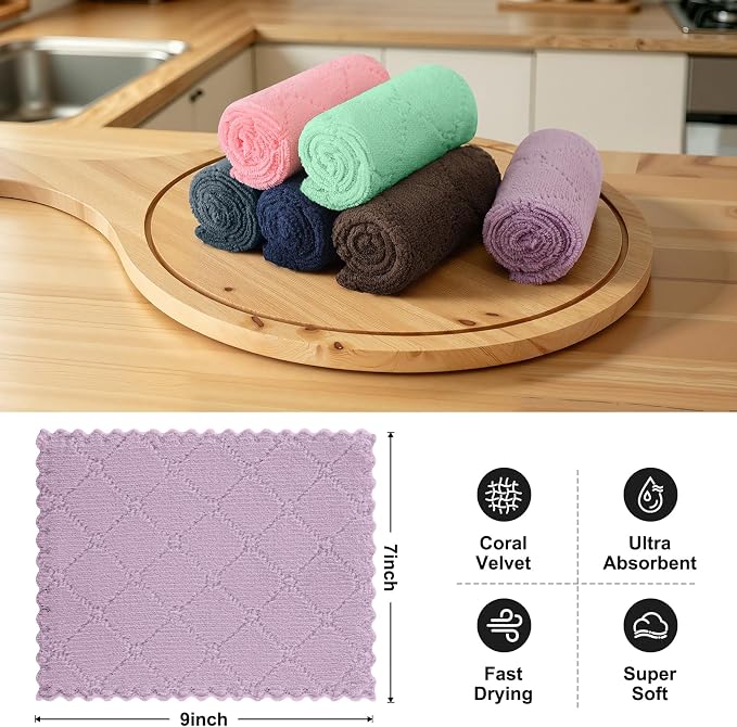 Homaxy Super Soft Absorbent 18 Pack Coral Velvet Dish Cloths, 7" x 9" | Fast Drying, Nonstick Oil, No Lint, Multi-Purpose, Microfiber Cleaning Cloth, Machine wash
