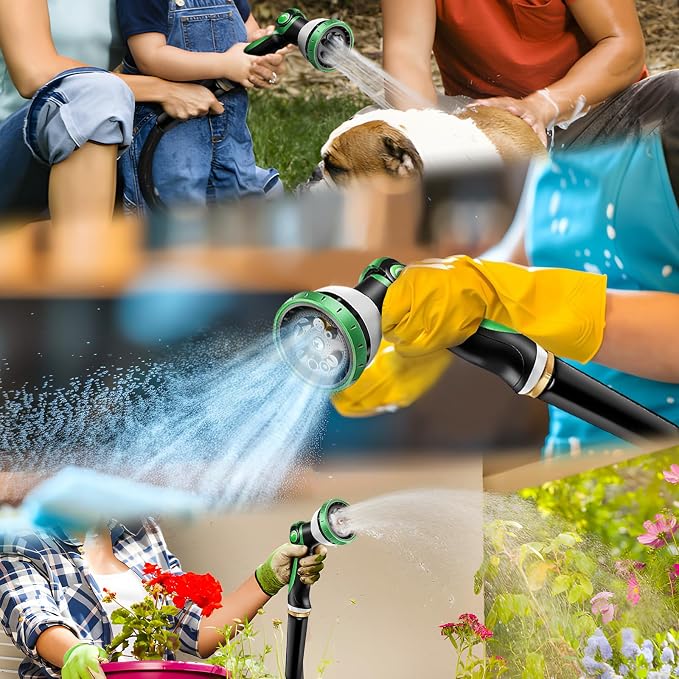 Garden Hose 25FT, Lightweight Flexible Water Hose | Solid Brass Fittings,10 Function nozzle, Wear Resistant, Non-Expandable, Yard, Lawn, Car Washing