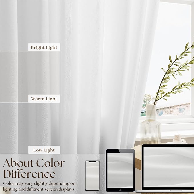 Off White Semi Sheer Linen Kitchen Curtains 24 Inch Length 2 Panels | Cream, Short Small Curtains for Cafe Laundry Bathroom Over Sink, Rod Pocket, Privacy Assured with Light Through, 30x24 Inches