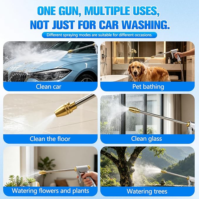 Brass High Pressure Washer Nozzle, Long Nozzle Garden Hose Attachment, Heavy Duty Water Spray Jet for Patio, Car Washing, Garden Cleaning, Outdoor Use & Pet Shower(1set)
