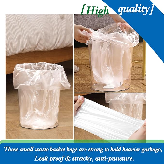 Hommaly 1.5 Gallon 200 pcs Small Clear Trash Bags(Fit1.3-1.6 Gal), Strong 1.3 Gallon 1.6 gallon Garbage Bags,Bathroom Trash Can Bin LinersUnscented,Mini Bags for Waste Basket Liner,Fit 5-6 Liters