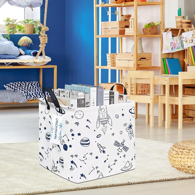 Square Storage Baskets Children Shelves Gift Toy Organizer Room Spaceship | Laundry Hamper Collapse Canvas with Handles for Organizing Home Kitchen Children Toys Office Closet Shelf
