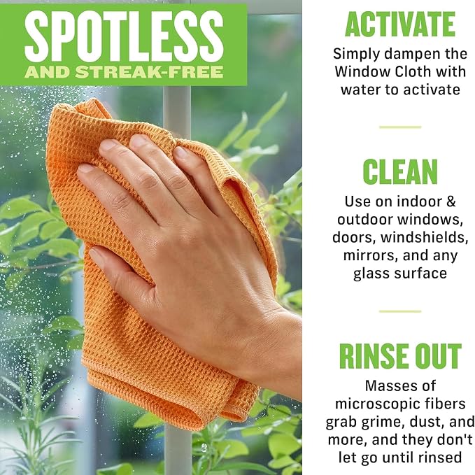 E-Cloth Window and Glass Cleaner Kit, Just Add Water - 1 Kit | Chemical-Free Cleaning - Reusable & Machine Washable Towel, Versatile Use for Mirrors, Cars, & Lenses, Tangerine Orange
