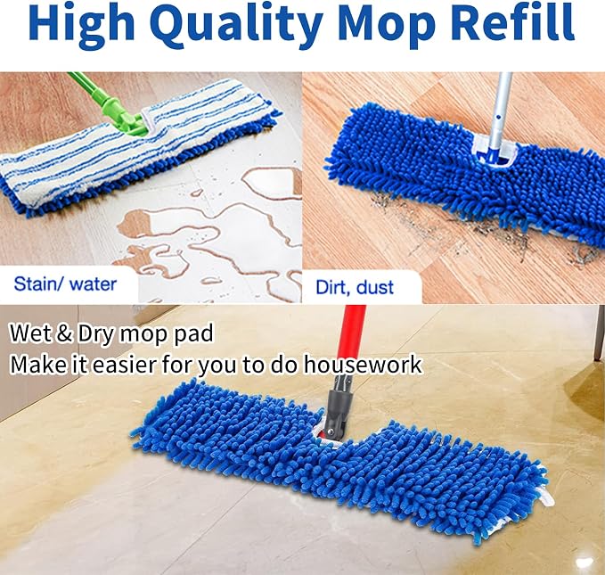 4 Pack Mop Heads Replacements Compatible with O-Cedar Dual-Action Flip Mop | Chenille + Microfiber Mop Refills for Dry/Wet Use, Reusable and Machine Washable Dust Mop Cloths for Hardwood Floor Cleaning
