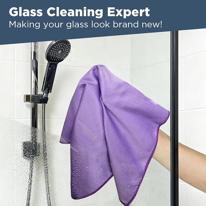 SINLAND Microfiber Glass Polishing Cleaning Cloths, Purple, 16x16In, 6Pk | Fish Scale Cloth, Wipes for Window, Car Windows, Mirrors, Eyeglass, Lens and Stainless Steel, Lint Free, Streak Free