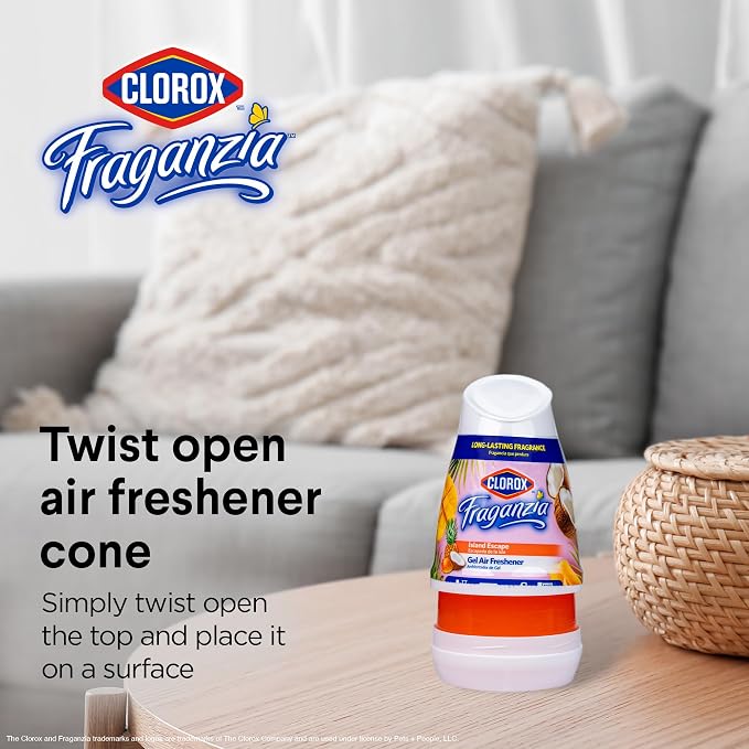 Clorox Fraganzia Gel Air Freshener Cone, Hawaiian Escape, 6 Oz, 12-Pack | No-plug, battery-free freshener for small rooms, closets, kitchens, and bathrooms