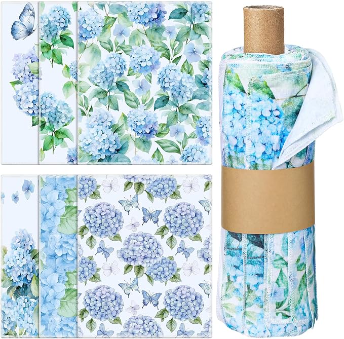 Reusable Kitchen Cloths Cotton Towel, 36 Pack, Hydrangea | Washable 9.84x11.81in, Paperless Towel Rolls Bulk, Cleaning Cloth Napkins for Dishes