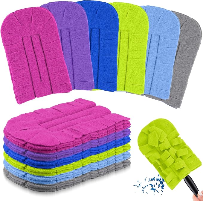 Zubebe 6 Pcs Reusable Duster Refills Fleece,Elegant Color | Soft Polyester Fiber Flat Duster Refill Multi Surface Washable Cleaning Pad Tools for Home, Blinds, Car, Pet, Furniture, Fans