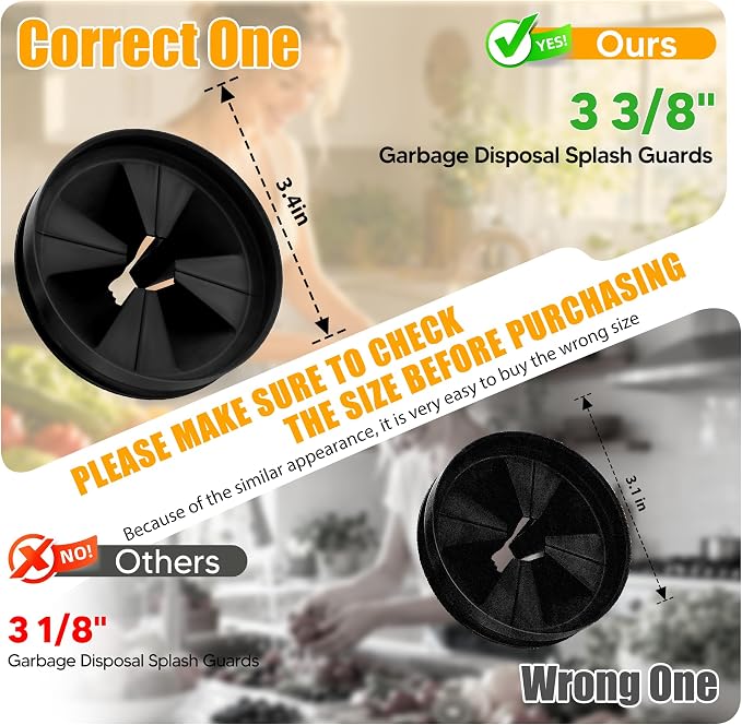3 3/8" Garbage Disposal Splash Guard Replacement for InSinkErator Evolution | QCB-AM rubber Drain Insert, Sink Baffle, Garbage Disposer Accessories, Upgraded Removable Quiet Collar Drain Plugs, Black