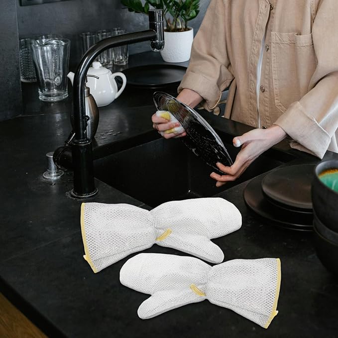 Abaodam 2pcs Long Cuff Wire Protective Gloves Heat Resistant Waterproof Dishwashing Gloves for Kitchen Cleaning and Oil Resistant Use