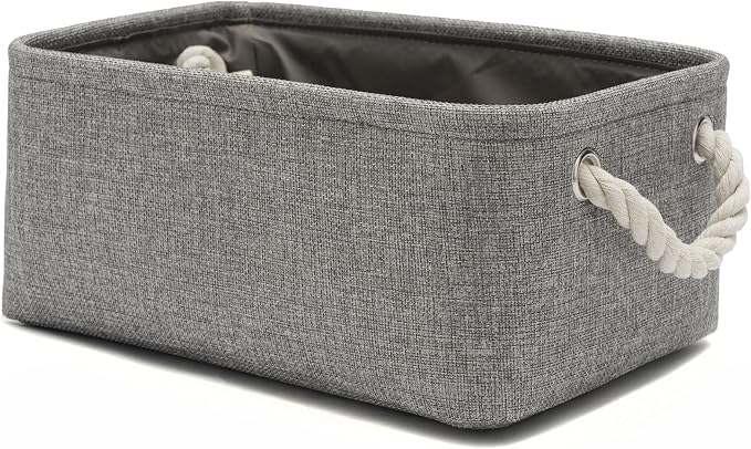 11.8x7.9x5.2 Inch Fabric Small Storage Bins with Handles 1 Pack | Foldable Storage Basket, Sturdy Metal Strand, Cardboard Support Molding, Small Baskets for Organizing, Shelves, Gray