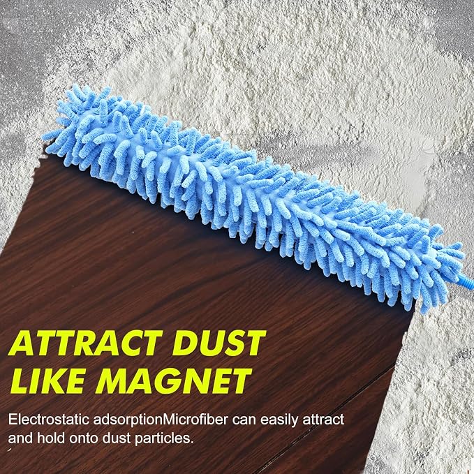 4PCS Microfiber Duster Kit, 3 in 1 Microfiber Dusters Retractable Gap Dust Cleaner and Chenille Duster with 83 inches Extra Long Extension Pole for Cleaning Ceiling Fan, High Ceiling
