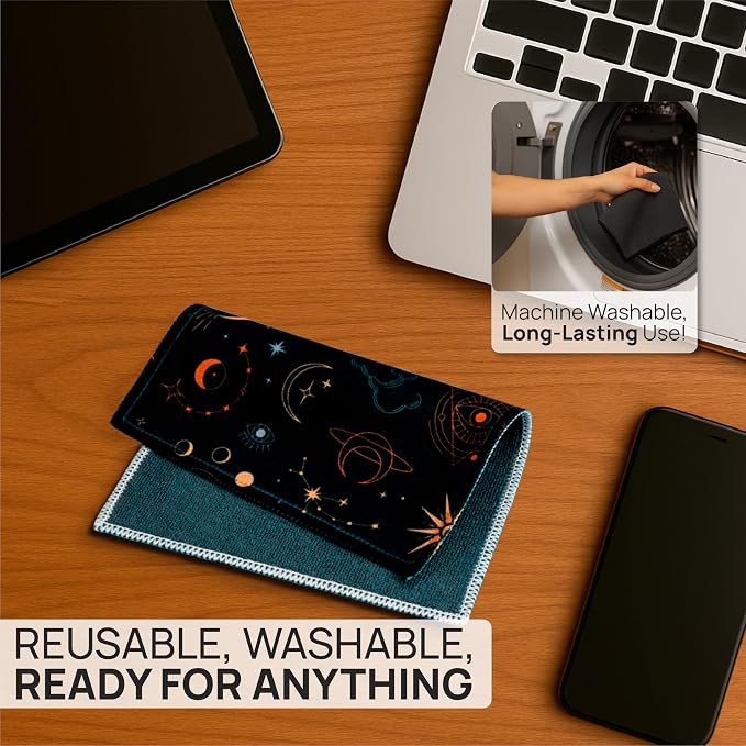Microfiber Wholesale Quick Cloth Glasses Cleaning Cloths 5x7 Astrology | 2-Pack with Case | Double-Sided Lens Cleaner for Eyeglasses, Camera & Screens | Reusable Microfiber Glass Polishing Cloths