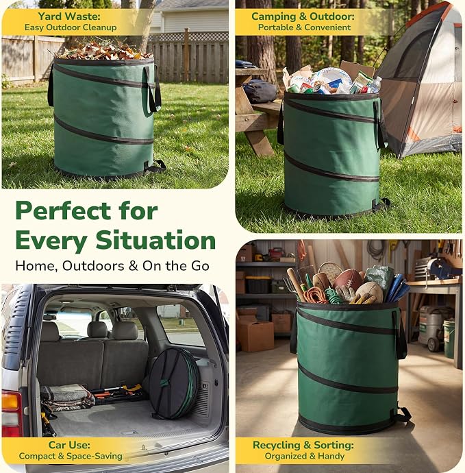 GreatBuddy Collapsible Trash Can 30 Gallon, Pop Up Yard Waste Bags, 600D Oxford Lawn and Leaf Bags with Drainage Holes, Self-Standing Camping Trash Can, Foldable Garden Bag for Leaf & Lawn Cleanup