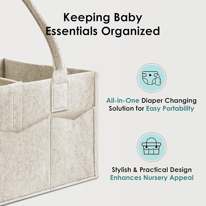 HIPHOP PANDA 2-Pack Diaper Caddy Organizer - Nursery Storage Bin & Car Organizer for Diapers, Wipes, and Baby Essentials - Dual-Color Solid Set (Green/Oatmeal), Regular Size
