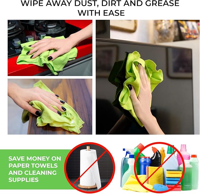 TILO Microfiber Cleaning Cloth – 19x13 Inch Ultra-Absorbent, Reusable Soft Polishing Cloth for Dust, Grease, Dirt – Non-Abrasive – Green
