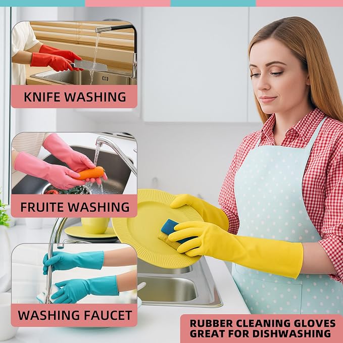 Xgunion Rubber Cleaning Gloves 5 Pairs Reusable Dishwashing (Small) | Colorful Household Kitchen Cleaning Gloves Non-Slip Grip for Washing Dishes - for Women Men
