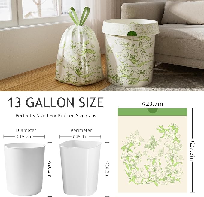 13 Gallon Drawstring Tall Kitchen Trash Bags - 50 Counts | 13G Tall Garbage Bags for Kitchen, Trash Can Liners, Leakproof ,Odor Control, Resists Leaks, Punctures, Rips
