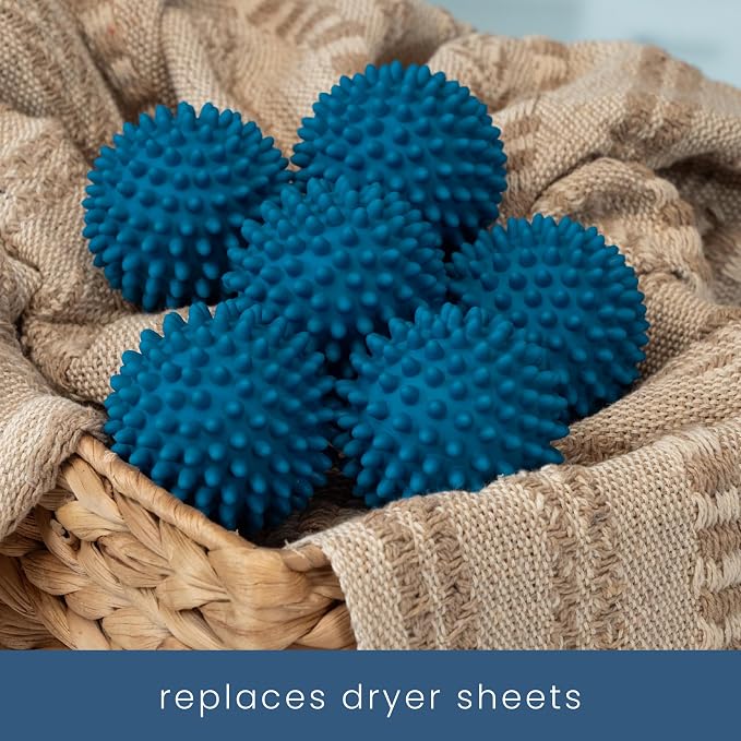 S&T INC. Reusable Plastic Dryer Balls, 6 Pack, 2.5" Diameter, Dark Blue | Dryer Balls, Fabric Softener for Laundry, Reusable, Cut Down Dry Time, Replaces Dryer Sheets