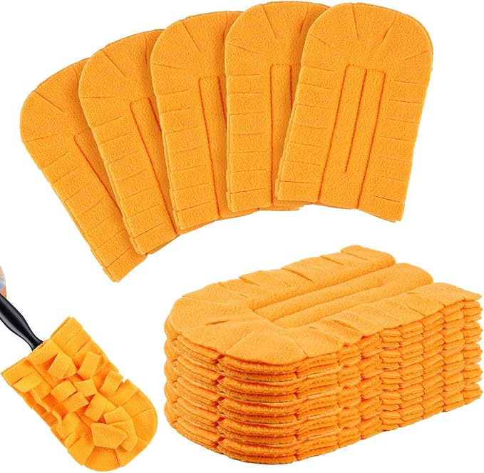 Zubebe 12 Pcs Reusable Duster Refills Fleece,Orange | Soft Polyester Fiber Flat Duster Refill Multi Surface Washable Cleaning Pad Tools for Home, Blinds, Car, Pet, Furniture, Fans