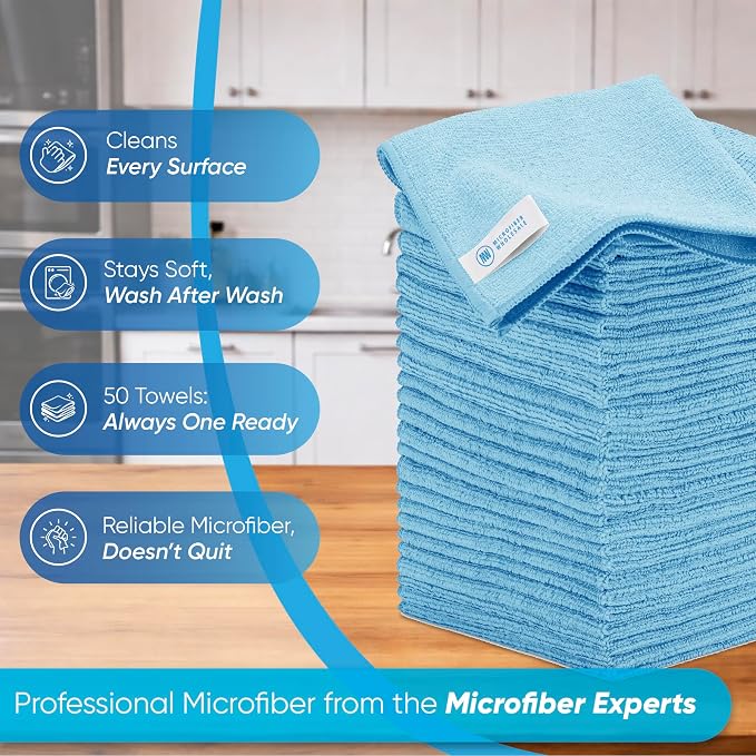 Microfiber Wholesale 16" x 16" All Purpose Towels - 50 Pack - Reusable Wash Cloths, Dust, Kitchen, Car, Shop Rags for Cleaning (Green)