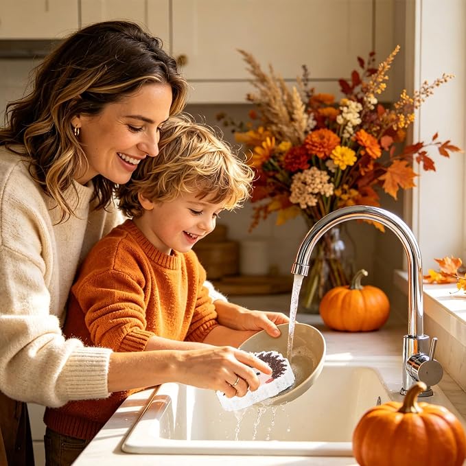 Whaline 8Pcs Fall Kitchen Sponges Pumpkin Maple Leaves Acorn Hedgehog Water Absorbing Dish Washing Sponge Non Scratch Cleaning Scrubbers for Autumn Thanksgiving Home Kitchen Decor