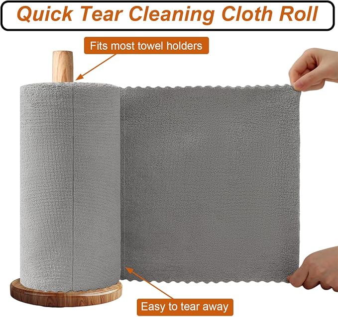 80 Pack Microfiber Cleaning Cloth Roll,Lint Free Rags & Tear Away Reusable Towels Washable Scratch,Ultra Absorbent Dish Rags(12" x 12") for Car Kitchen Home Garage-Light Gray