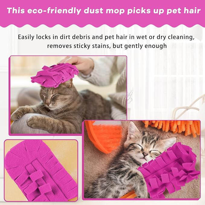 Zubebe 6 Pcs Reusable Duster Refills Fleece,Peach Red | Soft Polyester Fiber Flat Duster Refill Multi Surface Washable Cleaning Pad Tools for Home, Blinds, Car, Pet, Furniture, Fans