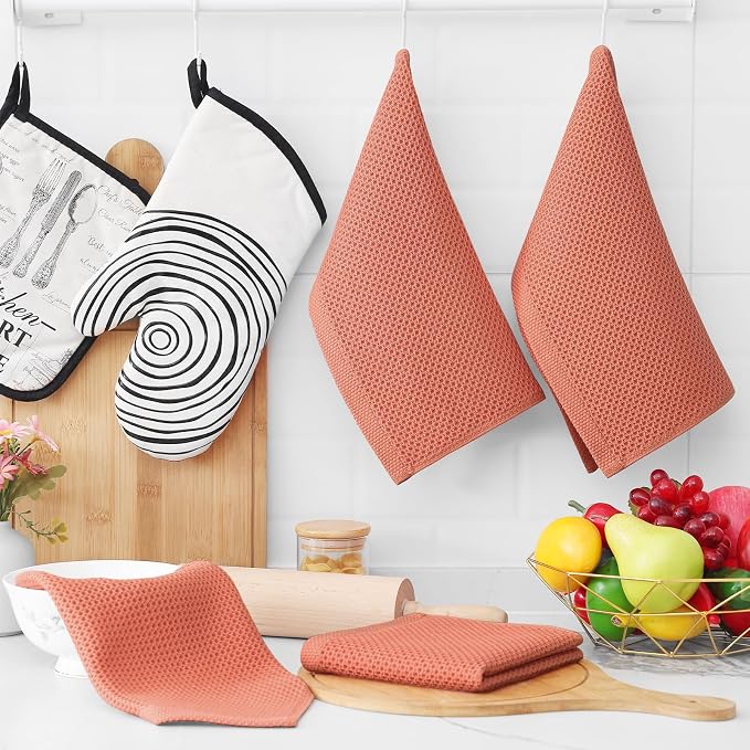 Homaxy 100% Cotton Waffle Weave Kitchen Dish Cloths 8-Pack, Coral | 12 x 12 Inches, Ultra Soft Absorbent Dish Towels, Quick Drying Dish Rags with Hanging Loop