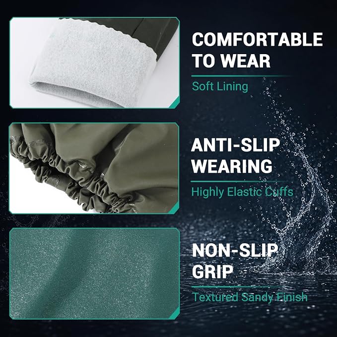 2 Pairs Aquarium Gloves Heavy Duty - 27.5 inch Waterproof Oil Resistant Anti-Slip Moisture-Wicking Elbow Length Gloves for Cleaning Pond Pet Fishing Garden Machinery Industry, Dark Green