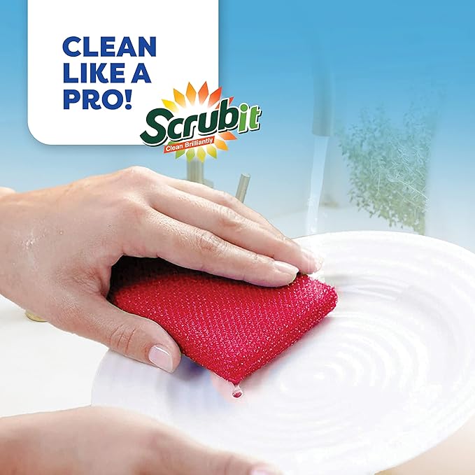 SCRUBIT Multi-Purpose Scouring Pad - Non-Scratch Cleaning Sponges for Pots, Pans, Dishes, Utensils & Non-Stick Cookware - Scrubbing Pads Use for Kitchen, Bathroom - 6 Pack Dish Sponge (Green)