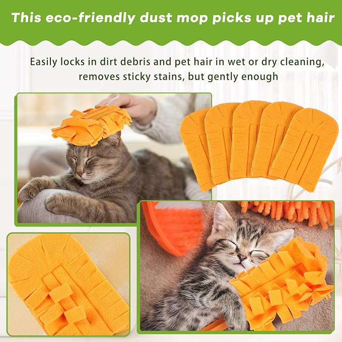 Zubebe 12 Pcs Reusable Duster Refills Fleece,Orange | Soft Polyester Fiber Flat Duster Refill Multi Surface Washable Cleaning Pad Tools for Home, Blinds, Car, Pet, Furniture, Fans