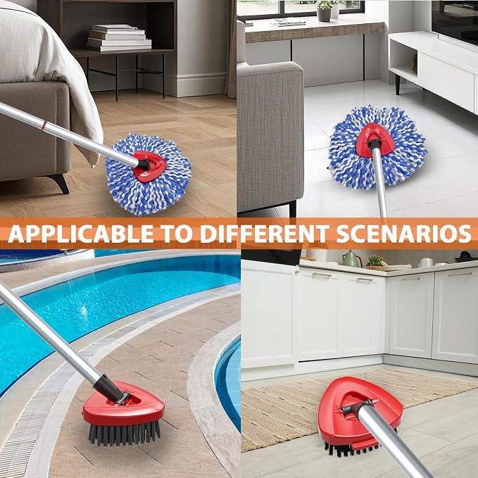 5 Pack Spin Mop Replacement for O Cedar RinseClean System-4 Heads +1 Brush | Upgrade Dual-Bristle Scrub Brush, Soft Inner & Stiff Outer,20° Angled for Corners,100% Microfiber Refill,Reusable & Washable
