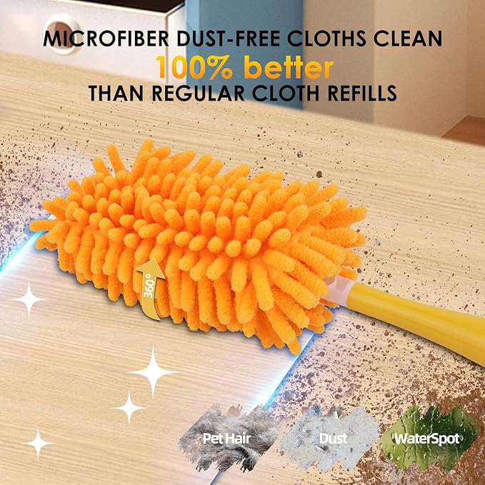 Redones Dusters for Swiffer - Reusable Duster Refill Compatible with Swiffer Hand Duster(8 Pack+1Handle), 360 Heavy Duty Dusters Refills