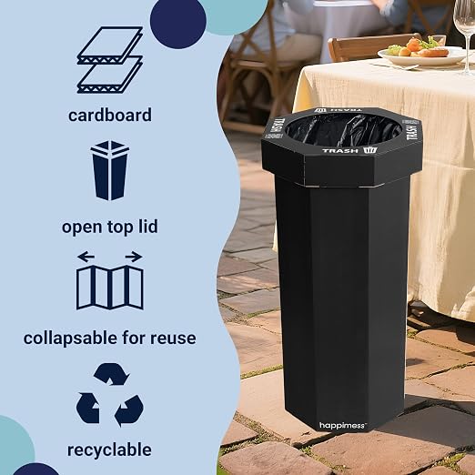 Eyely MPH1300D-SET2 Sal 25-Gallon Disposable Corrugated Cardboard Event Trash Can and Recycling Bin for BBQs, Beach, Parties & Events & Outdoor Activities, Charcoal Black (Set of 2)